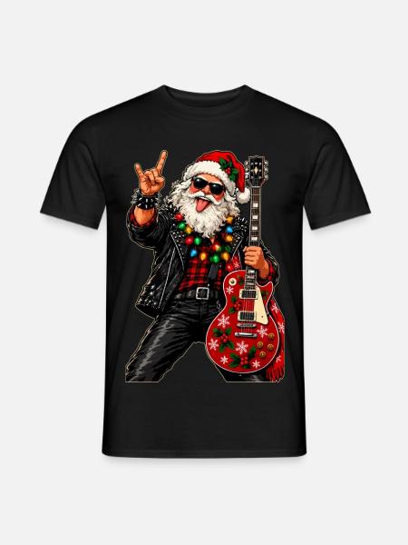 Weihnachtsrocker mit roter Gitarre - Männer T-Shirt - Schwarz