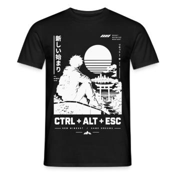 Retro-Japanischer Sonnenuntergang am Kai - Männer T-Shirt - Schwarz - Vorne - AI Model Male 178 light (178cm)