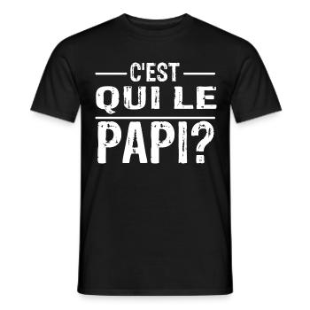 "C'est qui le papi?" t-shirt humour papi - T-shirt homme - noir - Devant - AI Model Male 178 light (178cm)