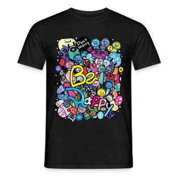 Be happy doodle monster - Men's T-Shirt - black - Front - AI Model Male 178 light (178cm)