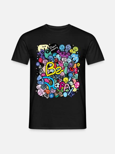 Be happy doodle monster - Men's T-Shirt - black
