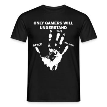 PC gamer hand - Men's T-Shirt - black - Front - AI Model Male 178 light (178cm)