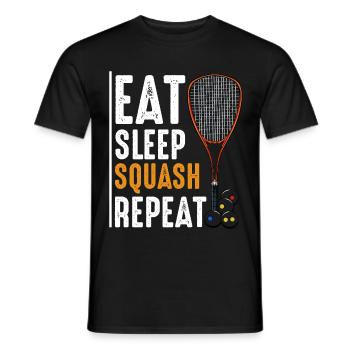 Eat Sleep Squash Repeat Funny sayings gift - Men's T-Shirt - black - Front - AI Model Male 178 light (178cm)
