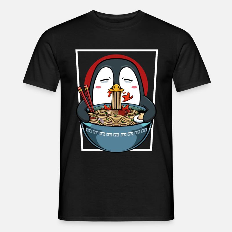 Niedlicher Kawaii Ramen Pinguin Geschenkidee - Männer T-Shirt - Schwarz