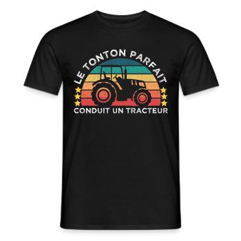 Le tonton parfait conduit un tracteur cadeau rétro - T-shirt homme - noir - Devant - AI Model Male 178 light (178cm)