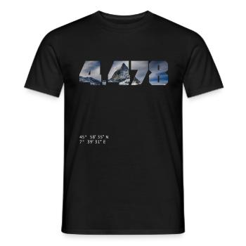 Matterhorn 4.478 mètres photo de montagne avec coordonnées - T-shirt homme - noir - Devant - AI Model Male 178 light (178cm)