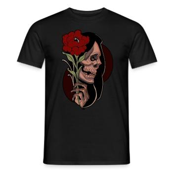 Crâne avec Rose - Totenkopf mit Rose - T-shirt homme - noir - Devant - AI Model Male 178 light (178cm)