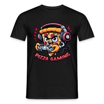 A pizza that plays video games - Men's T-Shirt - black - Front - AI Model Male 178 light (178cm)