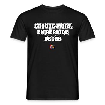 CROQUE-MORT, EN PÉRIODE DÉCÈS - JEUX DE MOTS - T-shirt homme - noir - Devant - AI Model Male 178 light (178cm)