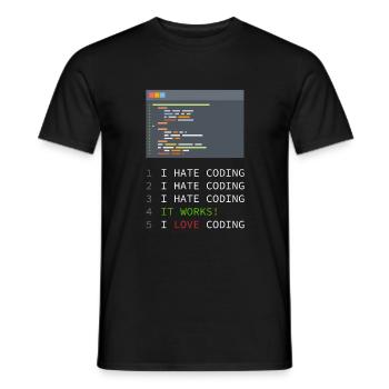I love Coding! Programmierer, Nerds, Computer - Männer T-Shirt - Schwarz - Vorne - AI Model Male 178 light (178cm)