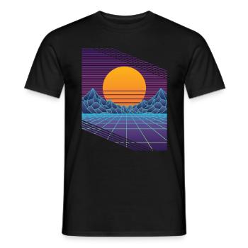 Retro 80s Vaporwave mountain - Men's T-Shirt - black - Front - AI Model Male 178 light (178cm)