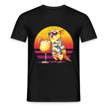 Nymphensittich trinkt Pina Colada Retro Kreis - Männer T-Shirt - Schwarz - Vorne - AI Model Male 178 light (178cm)