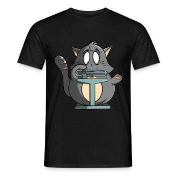 Funny cat on scales - lose excess weight - Men's T-Shirt - black - Front - AI Model Male 178 light (178cm)