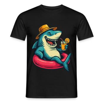 Summer Chill Shark with Drink - Men's T-Shirt - black - Front - AI Model Male 178 light (178cm)