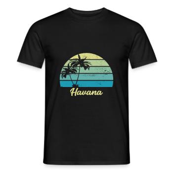 Havane palme bleu cadeau vintage retro - T-shirt homme - noir - Devant - AI Model Male 178 light (178cm)