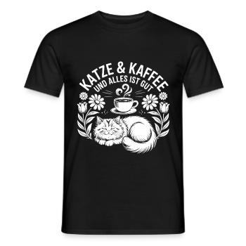 Katze und Kaffee ist alles was ich brauche - Männer T-Shirt - Schwarz - Vorne - AI Model Male 178 light (178cm)
