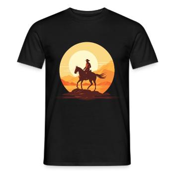 Cowboy sur son cheval au couché de soleil - T-shirt homme - noir - Devant - AI Model Male 178 light (178cm)