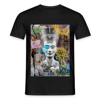 Nefertiti Street Art - Men's T-Shirt - black - Front - AI Model Male 178 light (178cm)
