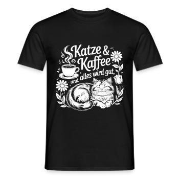 Katze und Kaffee ist alles was ich brauche - Männer T-Shirt - Schwarz - Vorne - AI Model Male 178 light (178cm)
