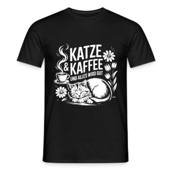 Katze und Kaffee ist alles was ich brauche - Männer T-Shirt - Schwarz - Vorne - AI Model Male 178 light (178cm)