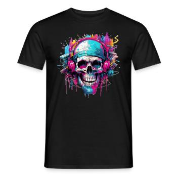 Skull DJ - Men's T-Shirt - black - Front - AI Model Male 178 light (178cm)