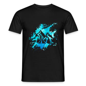 Camping Mountains Tent Nature Camper Gift Idea Art - Men's T-Shirt - black - Front - AI Model Male 178 light (178cm)