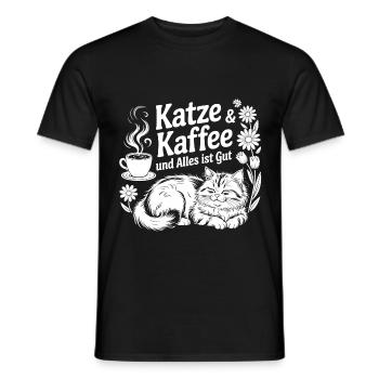 Katze und Kaffee ist alles was ich brauche - Männer T-Shirt - Schwarz - Vorne - AI Model Male 178 light (178cm)
