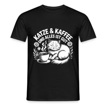 Katze und Kaffee und alles wird gut - Männer T-Shirt - Schwarz - Vorne - AI Model Male 178 light (178cm)