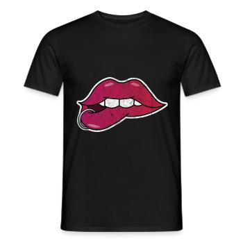 Lèvres Baiser Bouche Cadeau Piercing Amour Valentine - T-shirt homme - noir - Devant - AI Model Male 178 light (178cm)