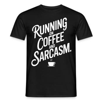 "Running on Coffee and Sarcasm" Bold Text Design - Men's T-Shirt - black - Front - AI Model Male 178 light (178cm)