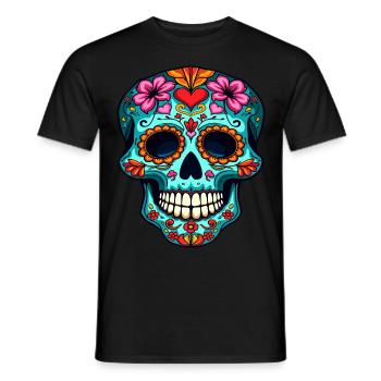 Herz und floraler Zuckerschädel – Festliches Kunstwerk - Männer T-Shirt - Schwarz - Vorne - AI Model Male 178 light (178cm)