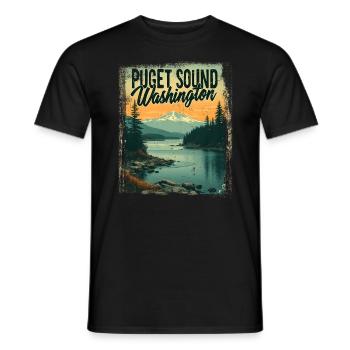 Puget Sound Bay Washington State Retro Vintage - Men's T-Shirt - black - Front - AI Model Male 178 light (178cm)