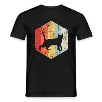 Retro Katze - Männer T-Shirt - Schwarz - Vorne - AI Model Male 178 light (178cm)
