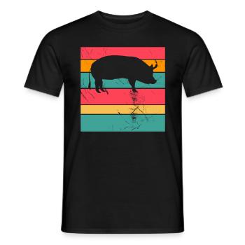 Pig Animal Retro Pet Farm Gift idea - Men's T-Shirt - black - Front - AI Model Male 178 light (178cm)