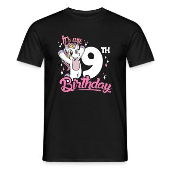 9th Birthday Kids Unicorn Nine Birthday - Men's T-Shirt - black - Front - AI Model Male 178 light (178cm)