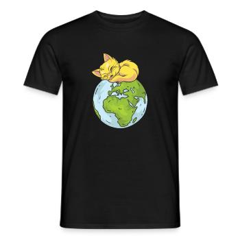 Earth Day Cute Cat loves world - Männer T-Shirt - Schwarz - Vorne - AI Model Male 178 light (178cm)