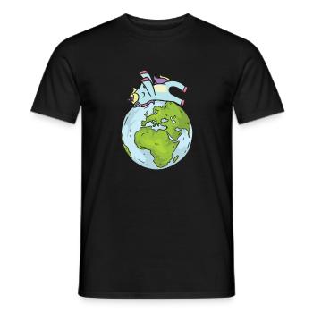 Earth Day Cute Unicorn Dab loves world - Men's T-Shirt - black - Front - AI Model Male 178 light (178cm)