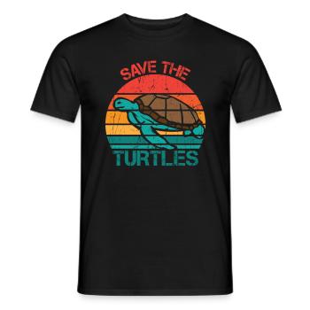 Save Turtles Retro Ocean Sun - Männer T-Shirt - Schwarz - Vorne - AI Model Male 178 light (178cm)