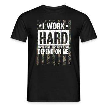 I Work Hard Camo American Flag Veteran Military - Men's T-Shirt - black - Front - AI Model Male 178 light (178cm)