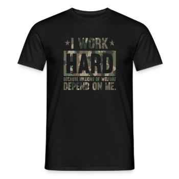 I Work Hard Because Millions On Camo Military Army - Men's T-Shirt - black - Front - AI Model Male 178 light (178cm)