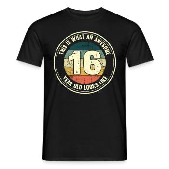 16ème anniversaire pour que vous voyiez avec 16 cadeaux rétro - T-shirt homme - noir - Devant - AI Model Male 178 light (178cm)