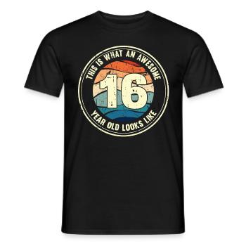 16ème anniversaire pour que vous voyiez avec 16 cadeaux rétro - T-shirt homme - noir - Devant - AI Model Male 178 light (178cm)