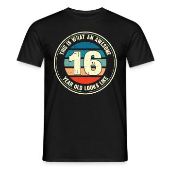 16ème anniversaire pour que vous voyiez avec 16 cadeaux rétro - T-shirt homme - noir - Devant - AI Model Male 178 light (178cm)