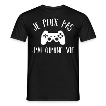 Je peux pas j' ai qu' une vie humour gaming gamer - T-shirt homme - noir - Devant - AI Model Male 178 light (178cm)