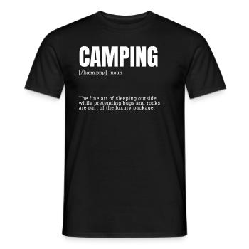 Funny Camping Art of Sleeping Outside Irony - Men's T-Shirt - black - Front - AI Model Male 178 light (178cm)