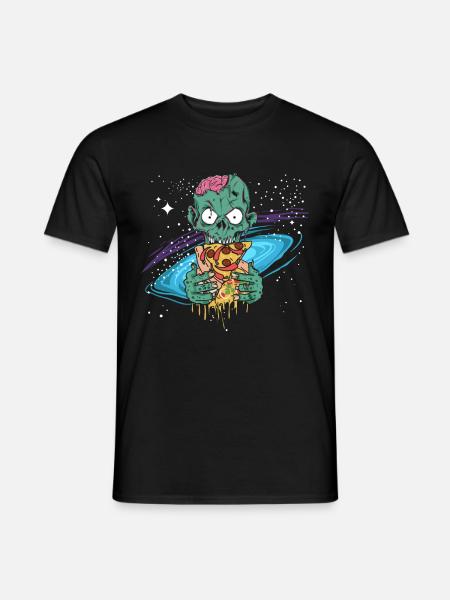Cadeau de pizza de l'espace zombie halloween - T-shirt homme - noir