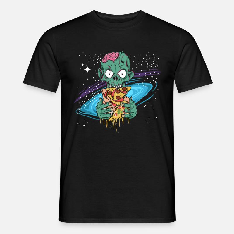 Cadeau de pizza de l'espace zombie halloween - T-shirt homme - noir