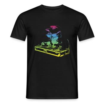 Cool Vintage Music Producers DJ Cat - Men's T-Shirt - black - Front - AI Model Male 178 light (178cm)