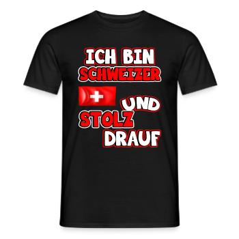 Schweiz Flagge. Ich bin Schweizer und stolz drauf. - Männer T-Shirt - Schwarz - Vorne - AI Model Male 178 light (178cm)