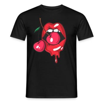 Rote Lippen und zwei Kirschen - Männer T-Shirt - Schwarz - Vorne - AI Model Male 178 light (178cm)